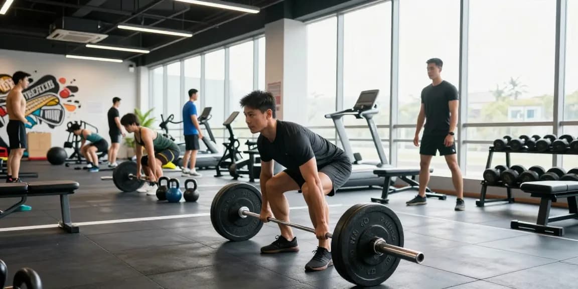 Krafttraining-Szene im Anabolika Shop Deutschland, mit einem Athleten, der Gewichte hebt, energetische Fitnessstudiolandschaft.