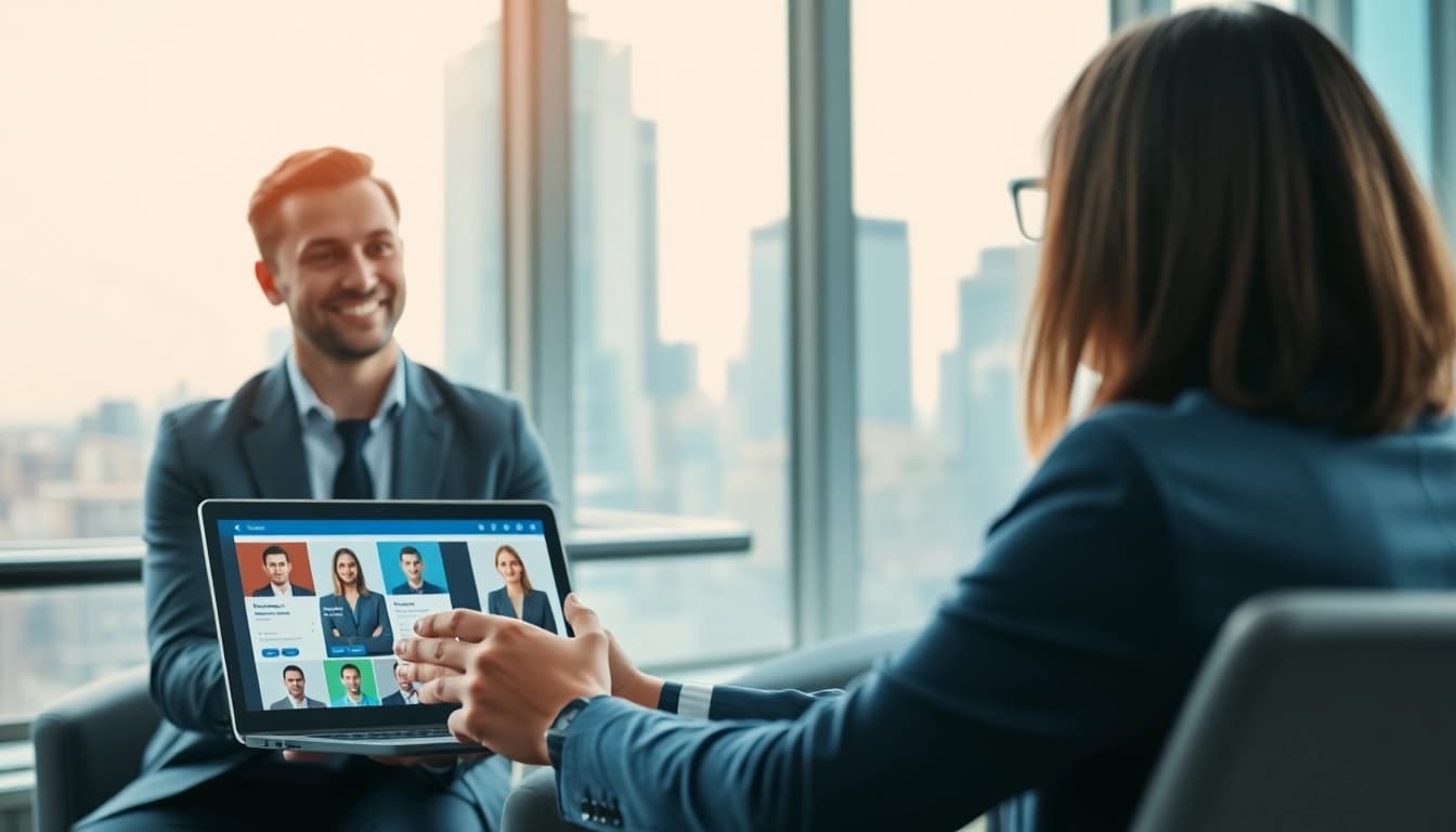 Headhunter IT in a professional interview setting engaging with a candidate.