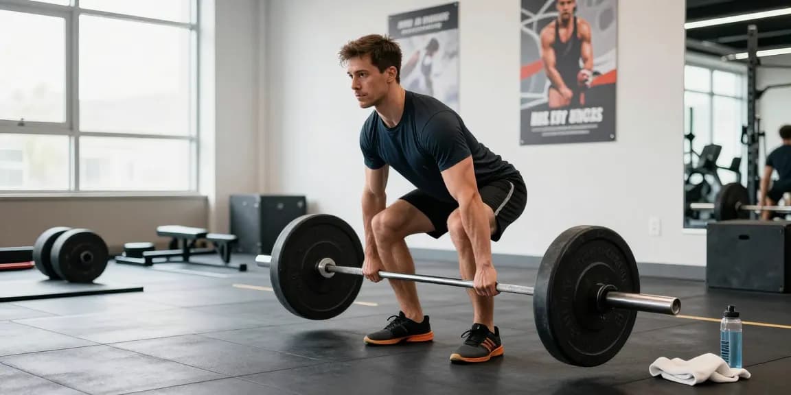 Global Pharma Steroids: Athletischer Mann beim Gewichtheben im modernen Fitnessstudio, effektives Training.
