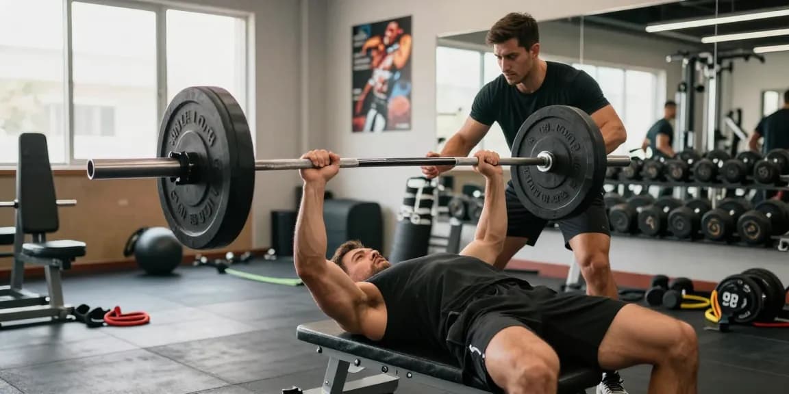 Bodybuilder beim Training im Selliza Shop mit engagierten Partnern und hochwertigem Equipment.