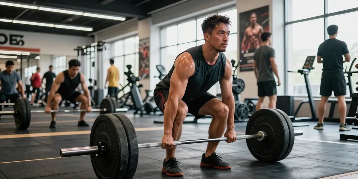 Anabolika Shop: Starker Bodybuilder beim Training im Fitnessstudio für Muskelaufbau.