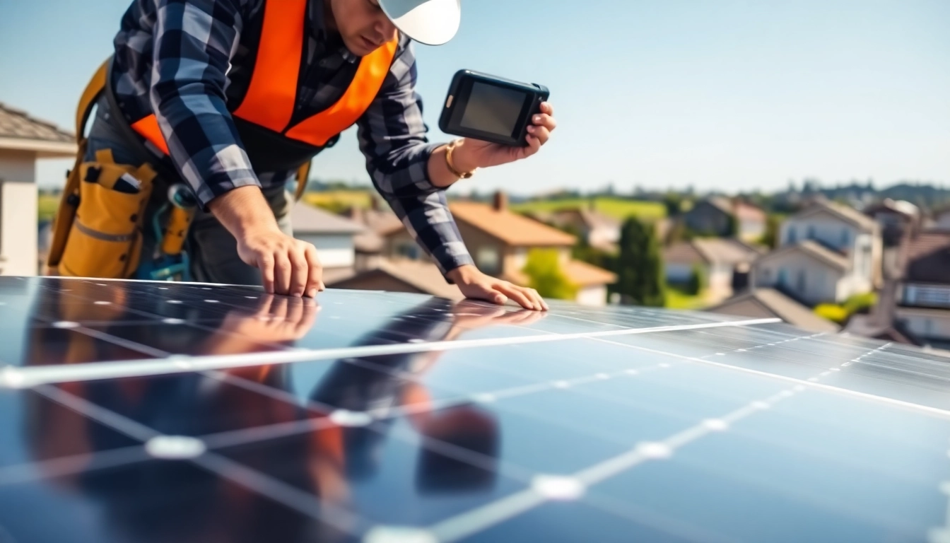 Optimizing Photovoltaik Leads through a technician inspecting solar panels at a residential site.