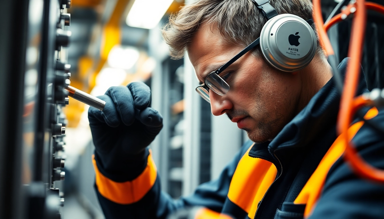 Technician performing a Prüfservice on electrical equipment, ensuring safety and compliance.