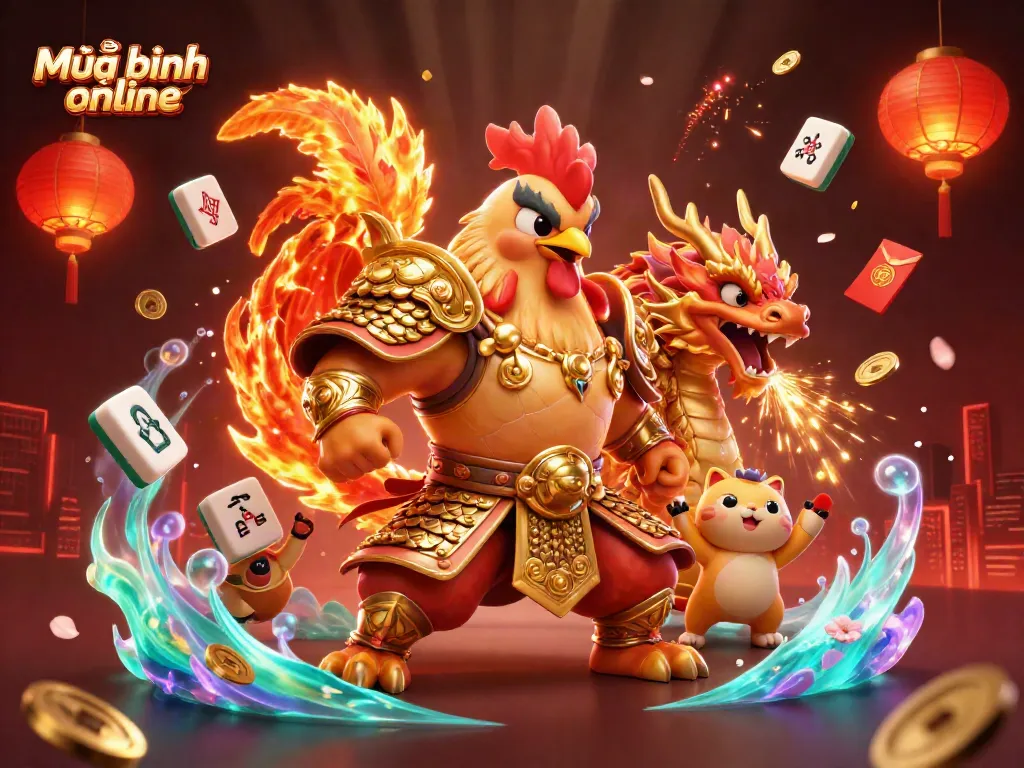 Experience the excitement of Mậu binh online with this stunning, vibrant 3D illustration showcasing dynamic characters and colorful casino elements.