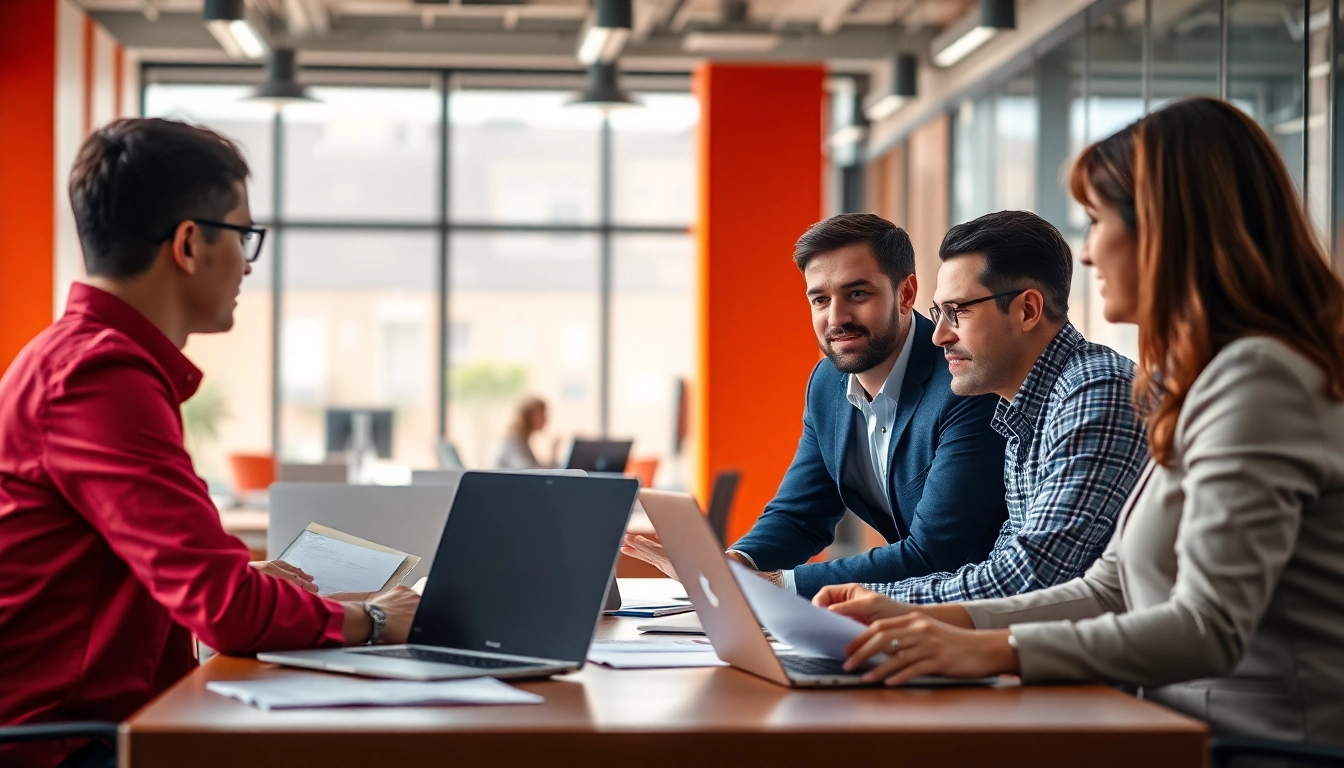 Headhunter Ingenieure in einem professionellen Gespräch im Büro mit Farbdetails.