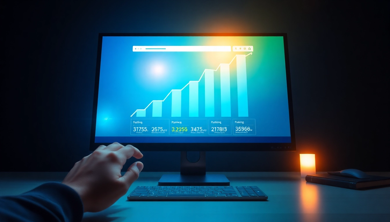 Visualisierung des Web-Rangs mit Anstieg der Rankings, die Fortschritt zeigt.