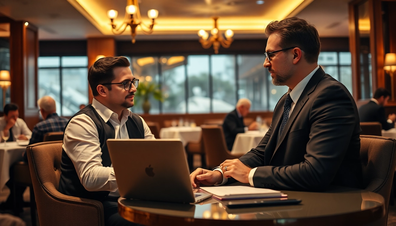 Headhunter Gastronomie interviewt Bewerber in einem eleganten Restaurant.