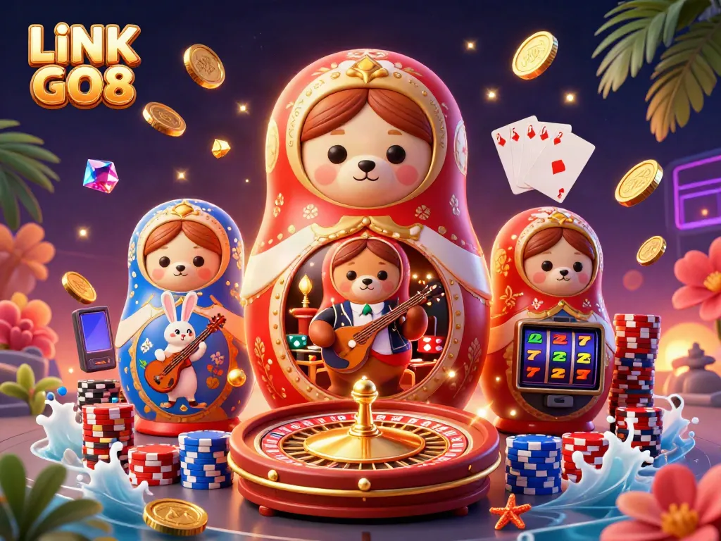 Experience winning strategies with LINK GO8, illustrated through a dynamic casino-themed scene.