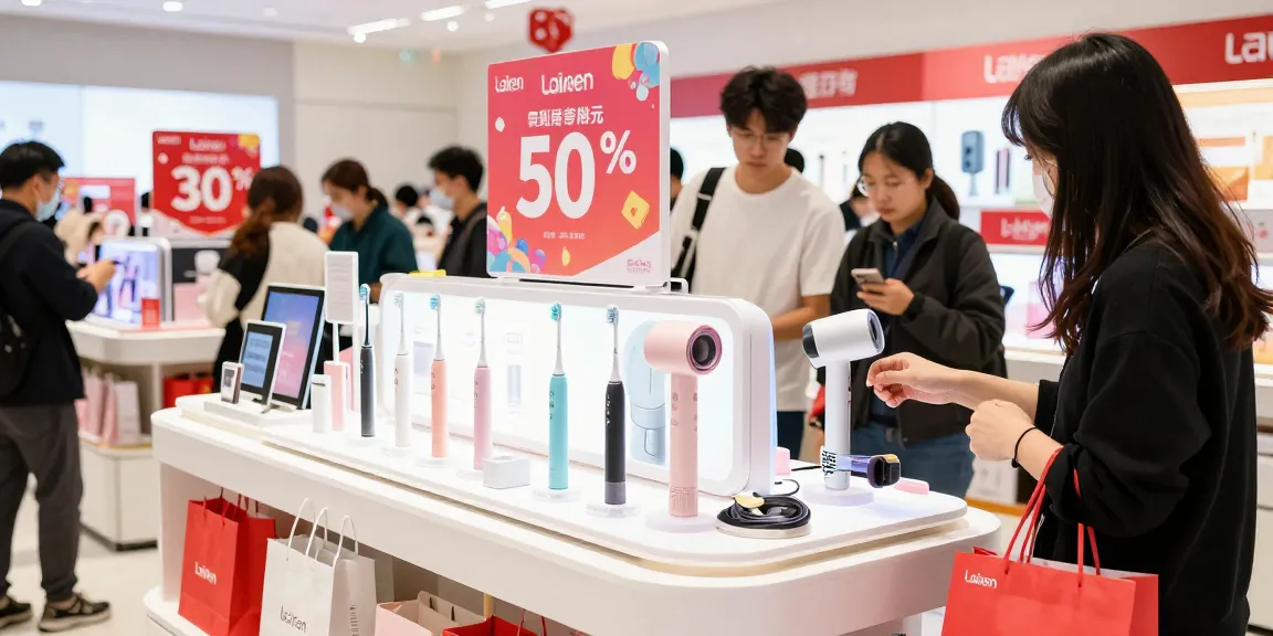 Laifen de Prime Day Aktionen mit elektrischen Zahnbürsten und Haartrocknern in einem einladenden Geschäft.