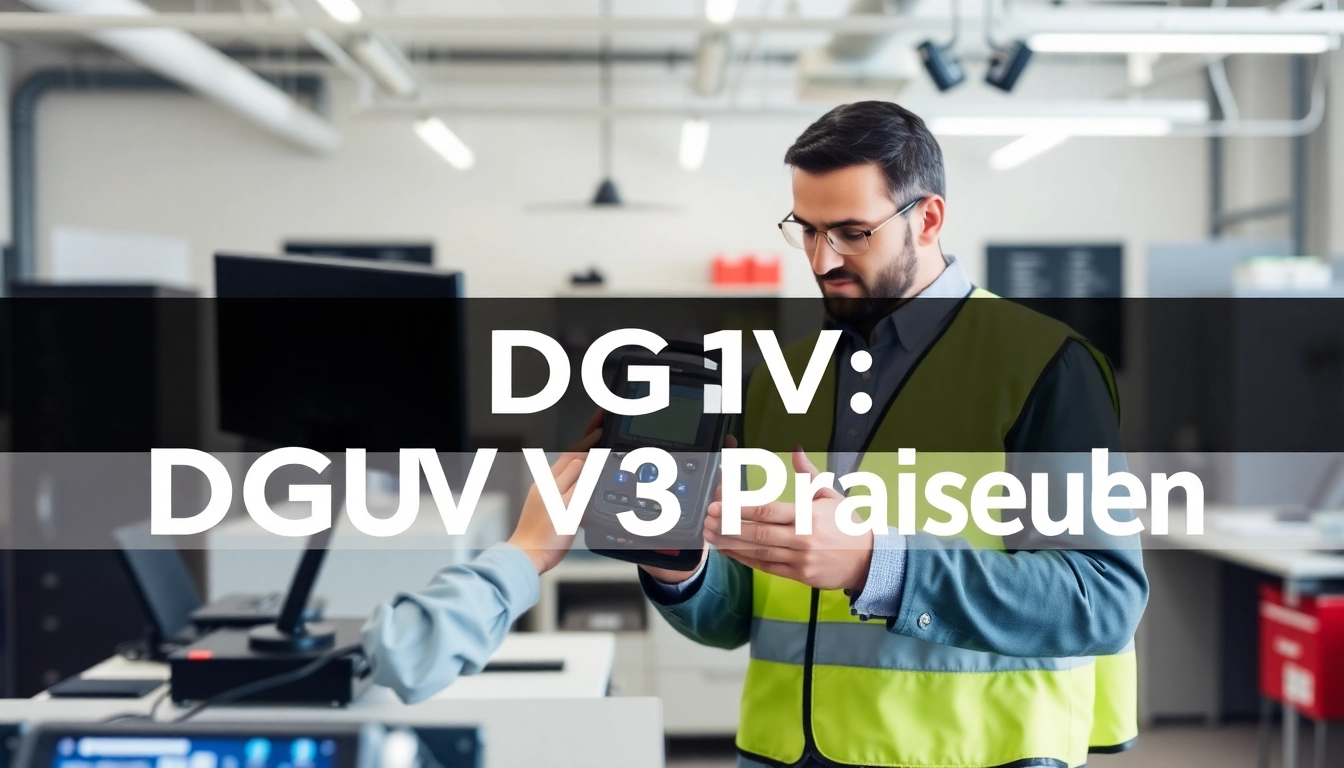Professional conducting a DGUV V3 Prüfung, ensuring workplace safety and compliance.