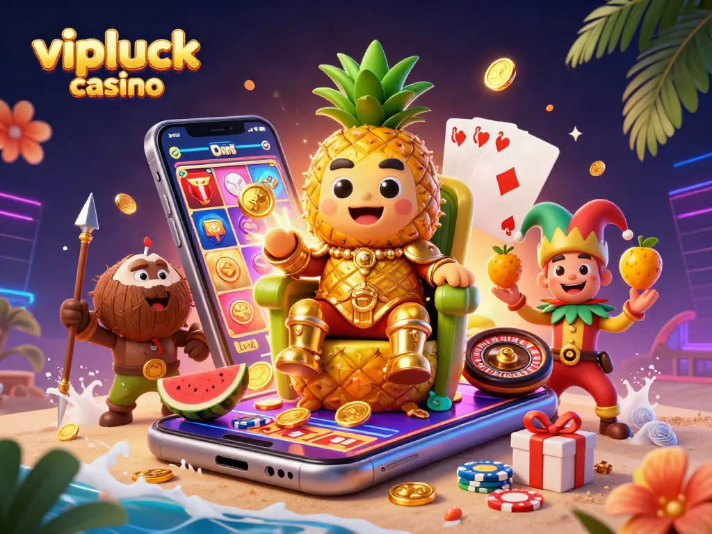 Experience vibrant gaming with vipluck casino's tropical casino scene and interactive game elements.