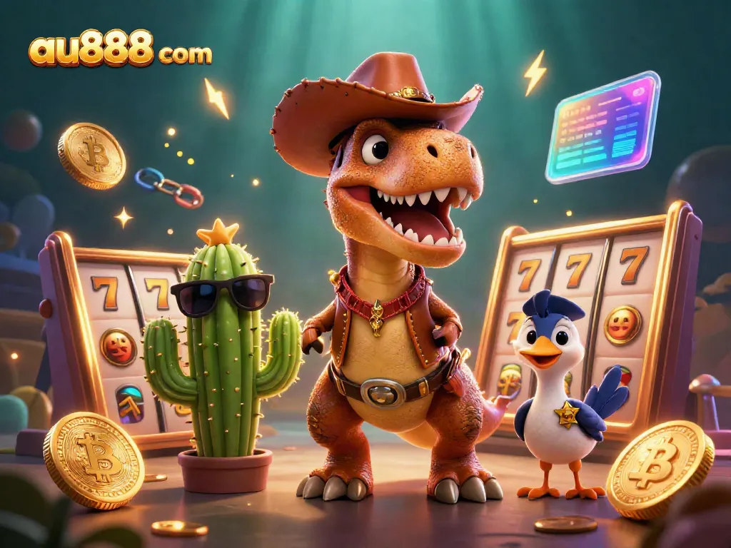 Engage with exciting games at au888 com, highlighted by a lively T-Rex and jackpot elements.