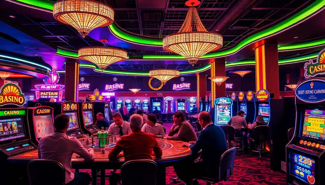 Spiele im online casino Österreich mit Neonlichtern und aufregenden Spielautomaten