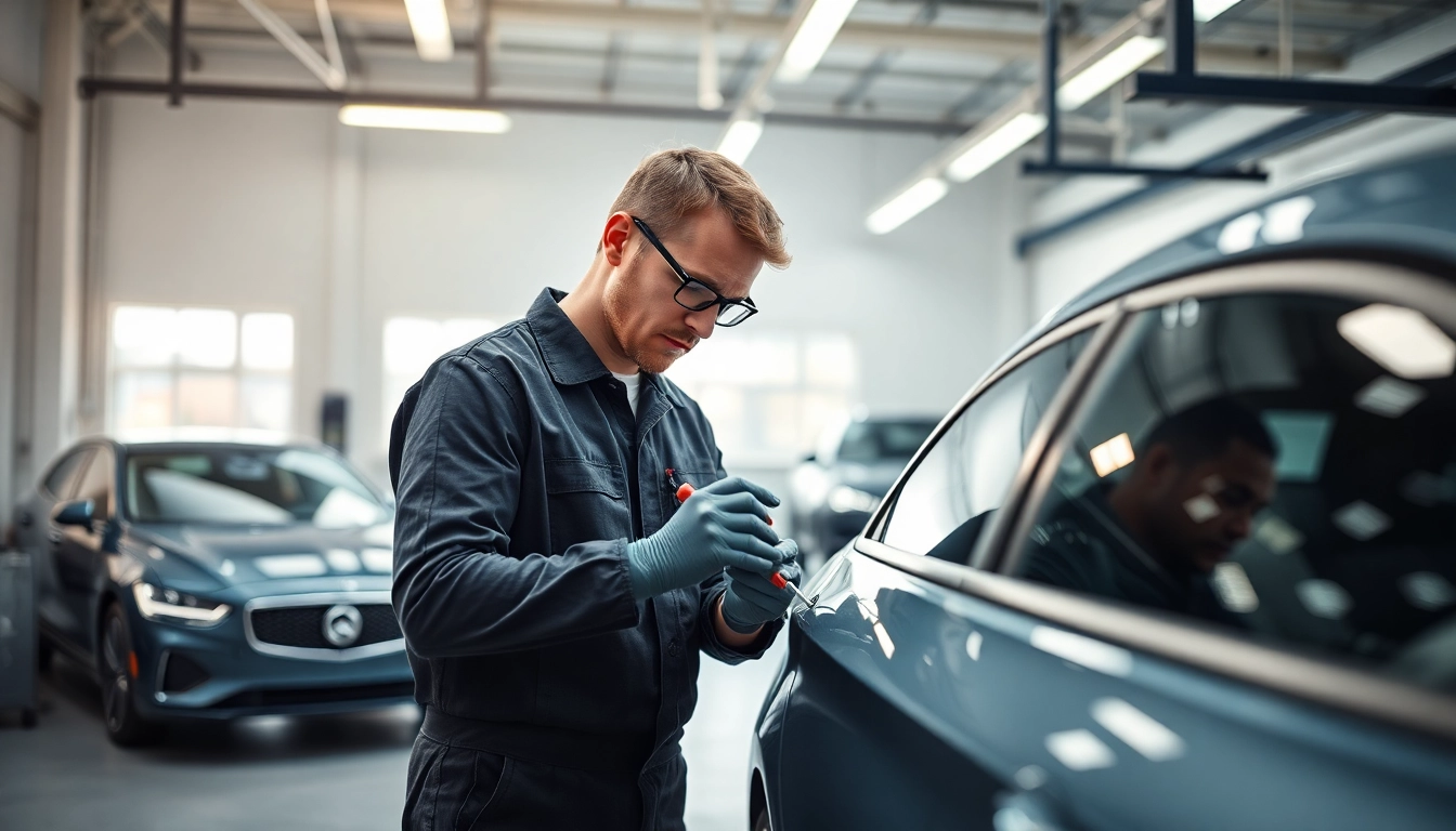 Dellenreparatur München (PDR): Techniker entfernt Dellen fachgerecht mit innovativen Techniken in einer modernen Werkstatt.