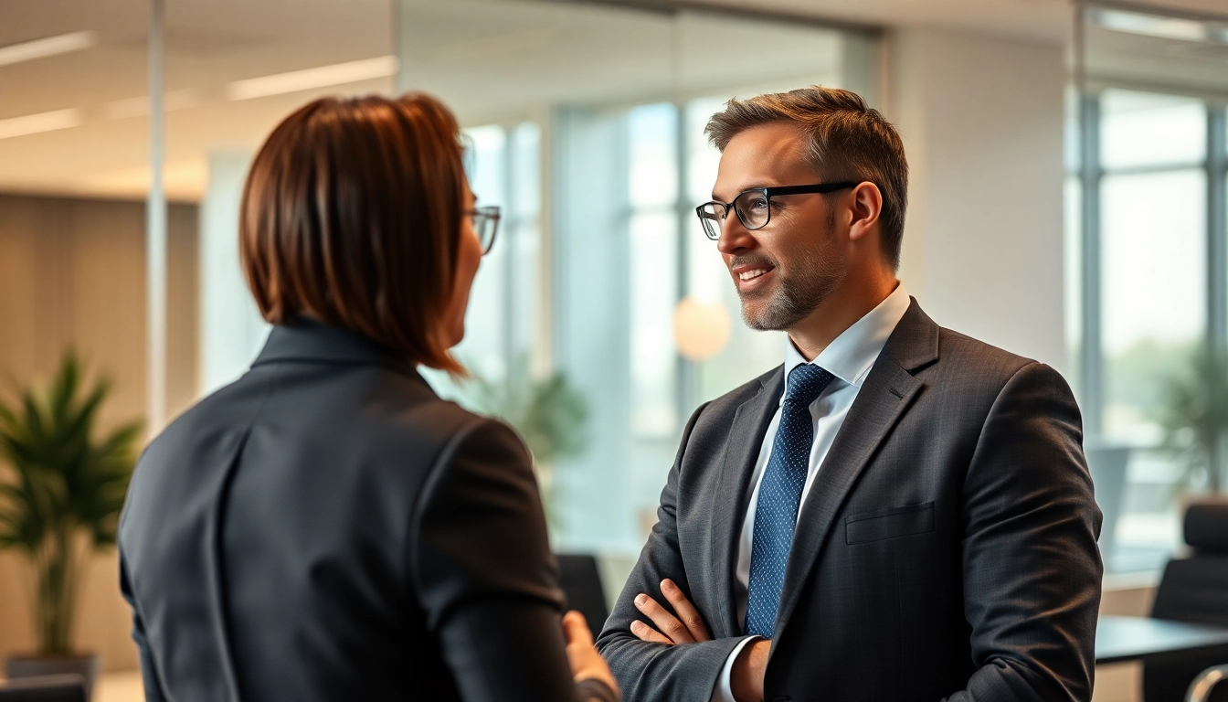 Headhunter spricht mit einem Kandidaten in einem modernen Büro, um Talente zu rekrutieren.