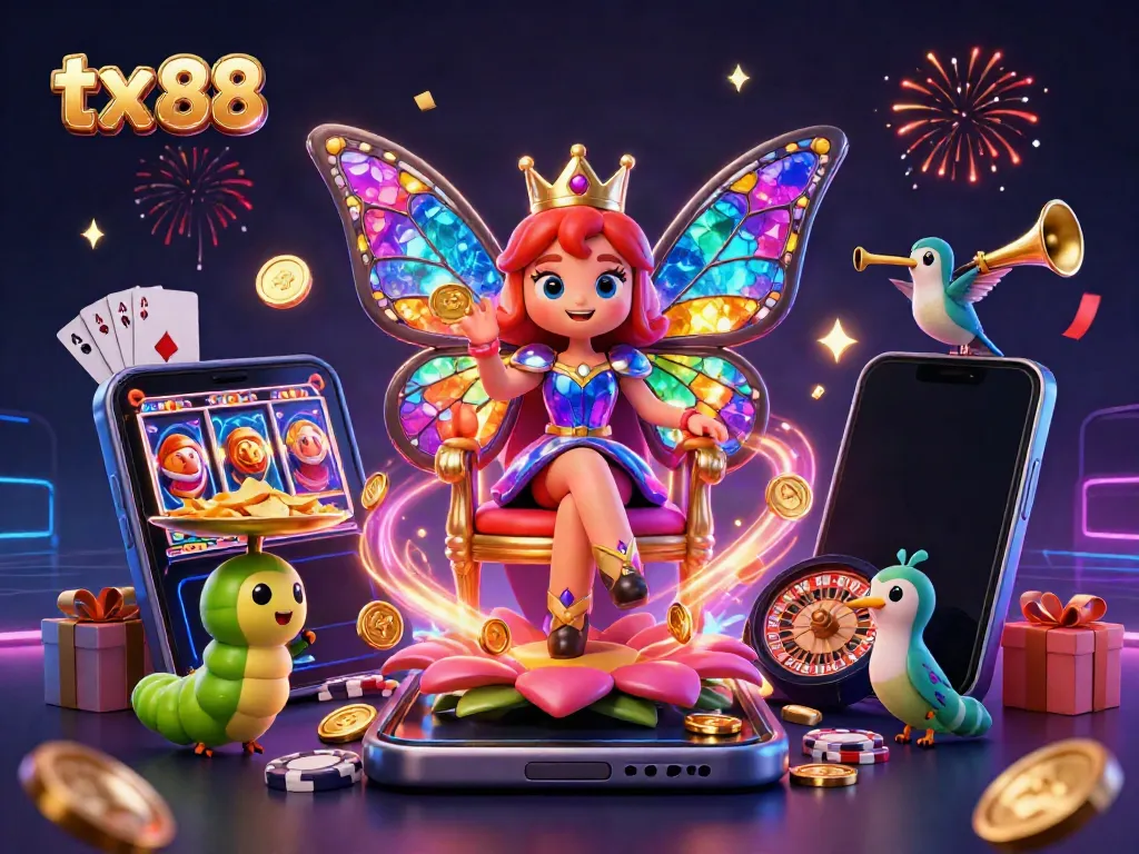 Experience the thrilling action at tx 88 with a vibrant 3D digital casino scene featuring games and rich visuals.