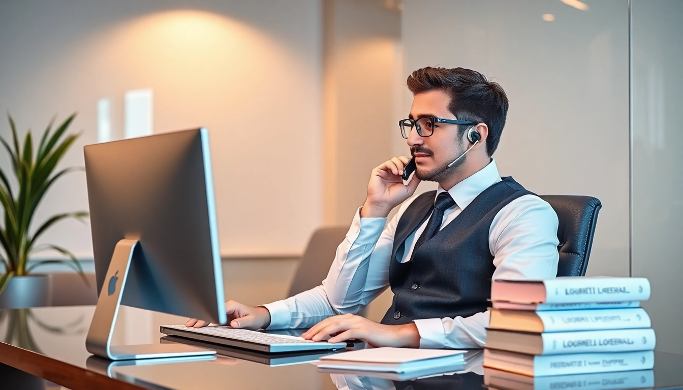 Löschdienst-Experte berät Kunden im Büro für Online-Reputation.