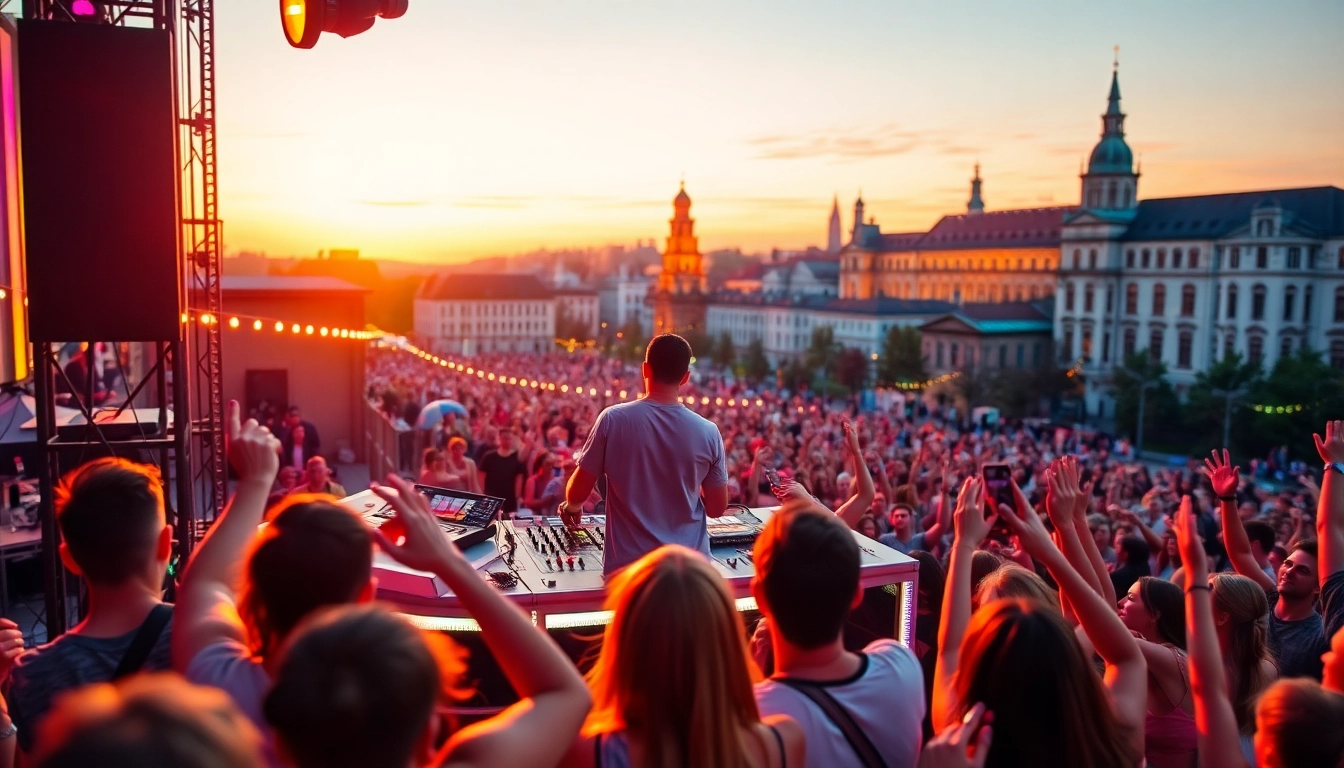 DJ aus München begeistert mit energetischer Musik auf einer lebhaften Veranstaltung.