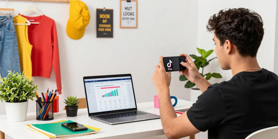 TikTok Likes kaufen: Kreativer Content Creator zeigt lebendige Arbeitsumgebung für virale Videos.