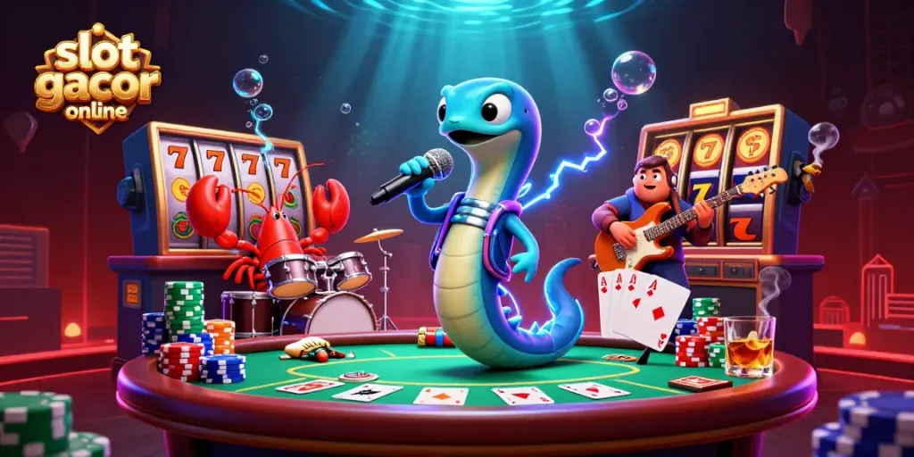 Experience thrilling gameplay at slot gacor online with colorful slot reels and dynamic ocean characters.