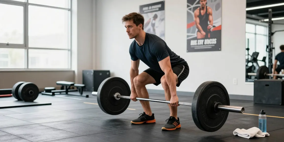 Global Pharma Steroids: Athletischer Mann beim Gewichtheben im modernen Fitnessstudio, effektives Training.