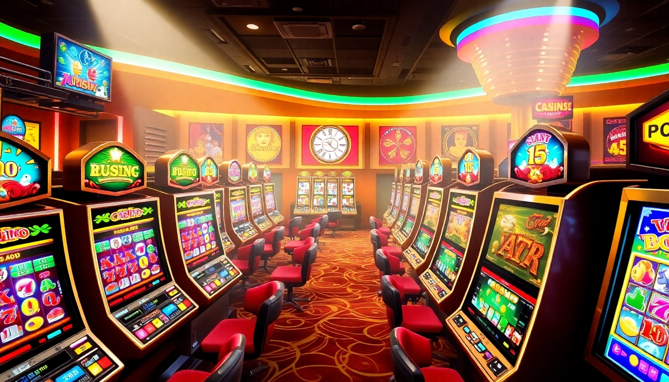 Experience the thrill of casino bonus ohne einzahlung with engaging slot machines in a colorful casino environment.