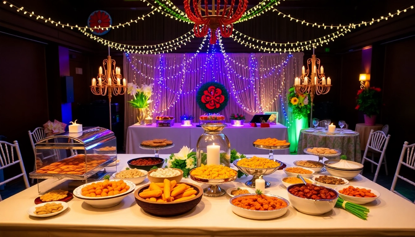 Highlighting a vibrant buffet from a professional Partyservice, showcasing a variety of dishes for a festive event.