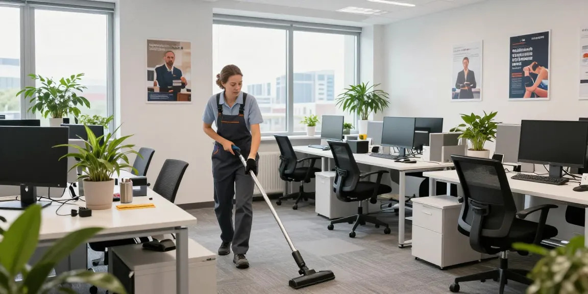 Professional cleaner performing unterhaltsreinigung solothurn in a bright office space, enhancing cleanliness and organization.