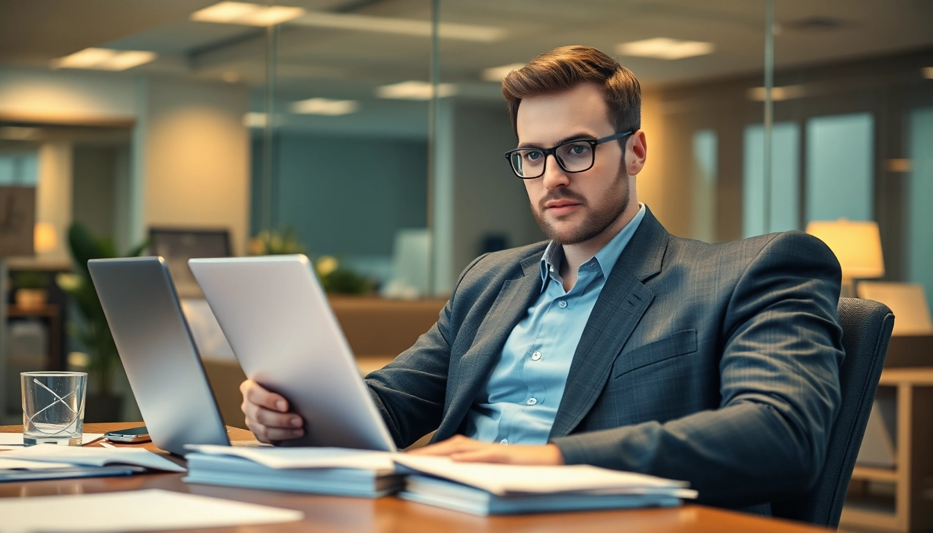 Headhunter für Sales Manager arbeitet fokussiert am Laptop in einem modernen Büro.