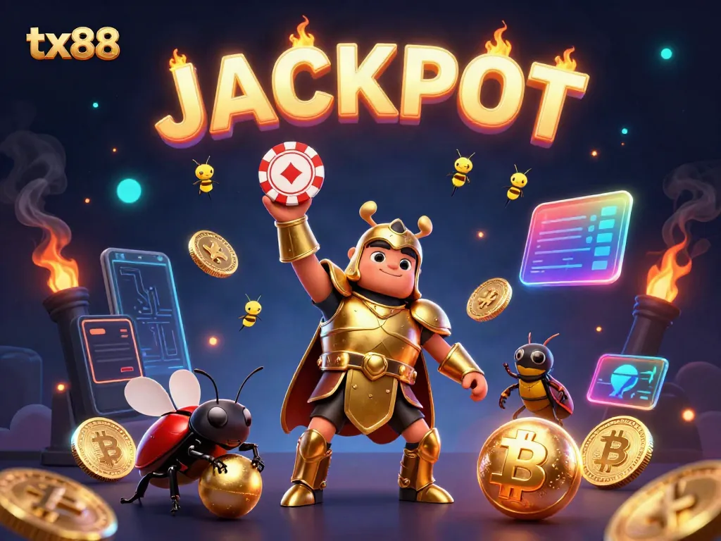 Experience the thrill of tx88 gaming with lively characters and glowing symbols in this vivid casino scene.