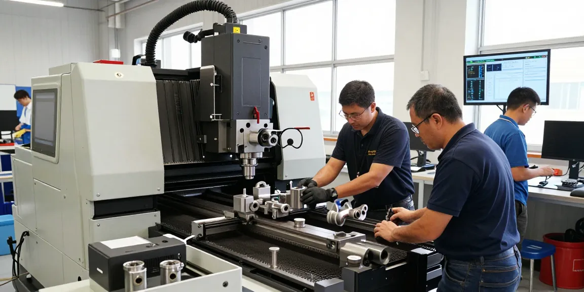 Präzisionstechnik Militär in einer CNC-Fertigungswerkstatt mit fähigen Technikern.