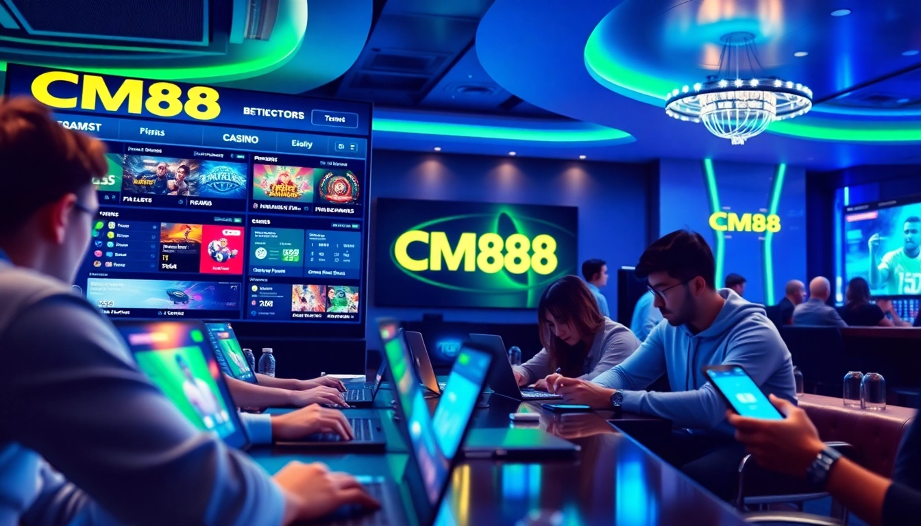 CM88 online betting platform showcasing diverse players engaging in a vibrant and modern gaming environment.
