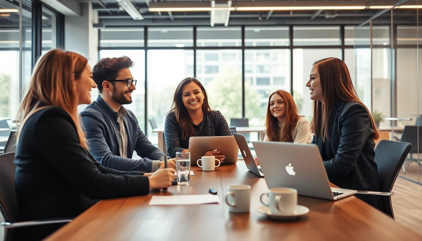 Professionelle Interaktion zur Personalvermittlung in einem modernen Büro mit multikulturellen Fachkräften.