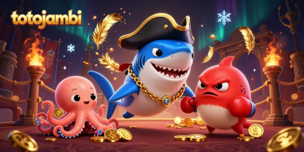 Experience thrilling gaming action with totojambi in a vibrant, playful 3D casino scene.