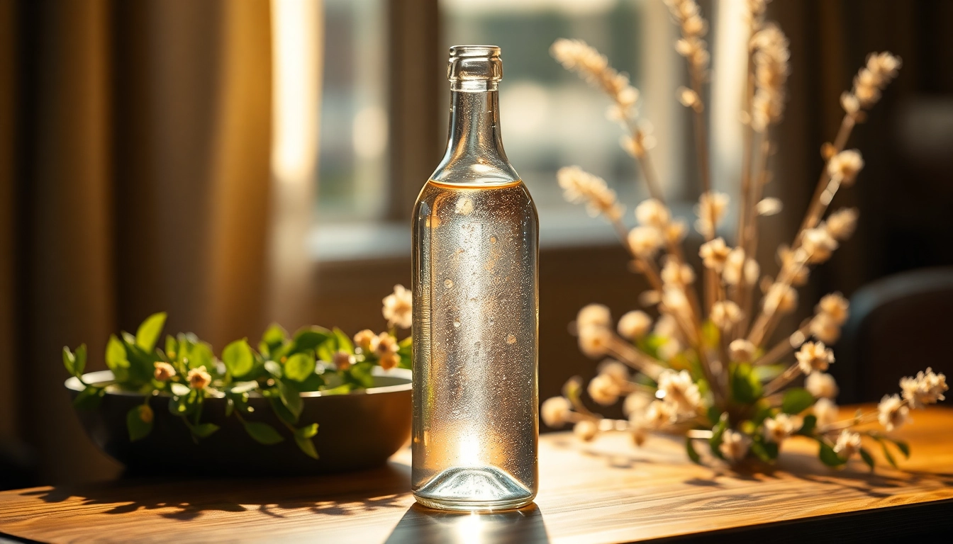 oleum Silber kaufen in einer eleganten Flasche auf einem Holztisch präsentiert.