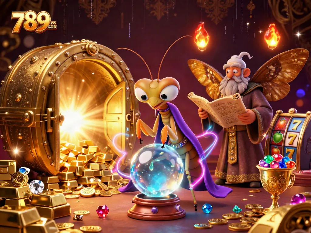 Experience the thrill of 789club with a mystical 3D illustration featuring fortune tellers and lavish casino treasures.