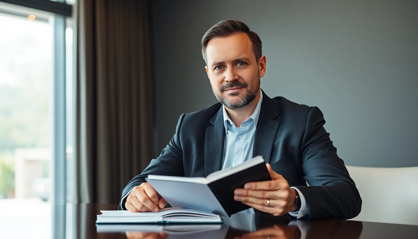 Professioneller Headhunter CEO bei der Arbeit mit Notizbuch im eleganten Büro.