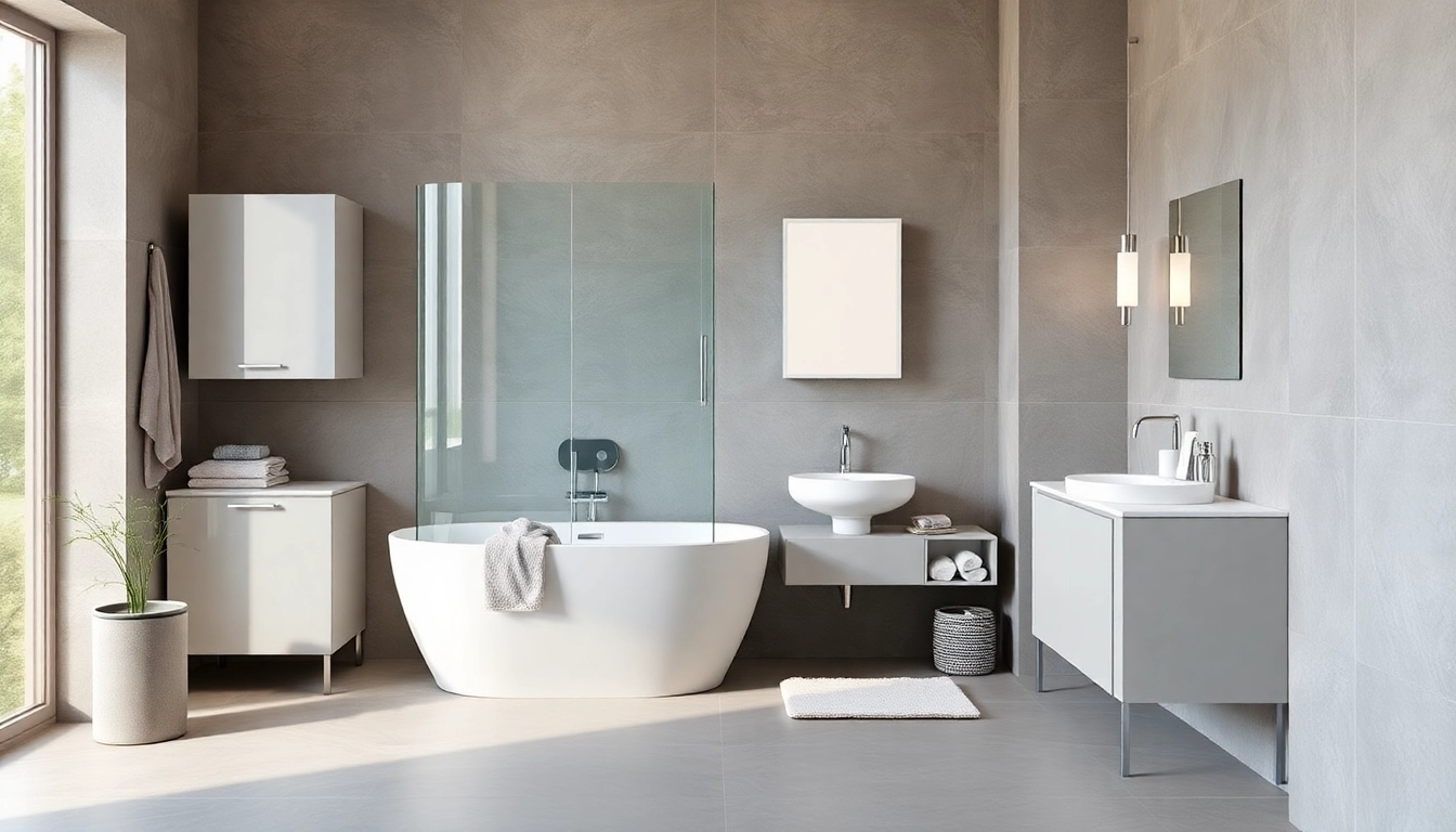 Moderne Duschkabine und Badmöbel von sonni sanitär GmbH im eleganten Badezimmer-Setting.