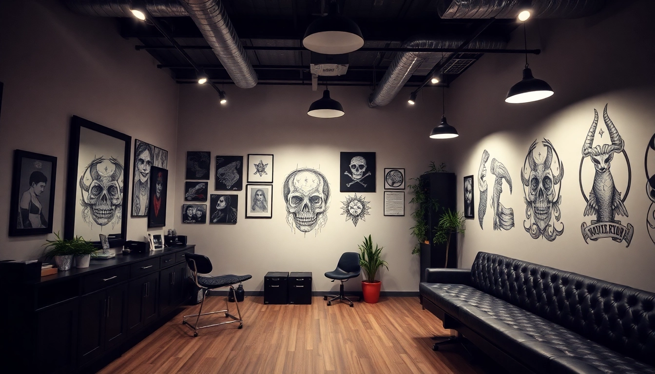 Tattoo Studio München: Stilvolle Innenansicht eines modernen Tattoo Studios mit einzigartigen Designs.