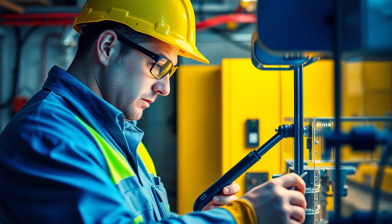 Technician conducting a DGUV V3 Prüfung on electrical equipment to ensure workplace safety.