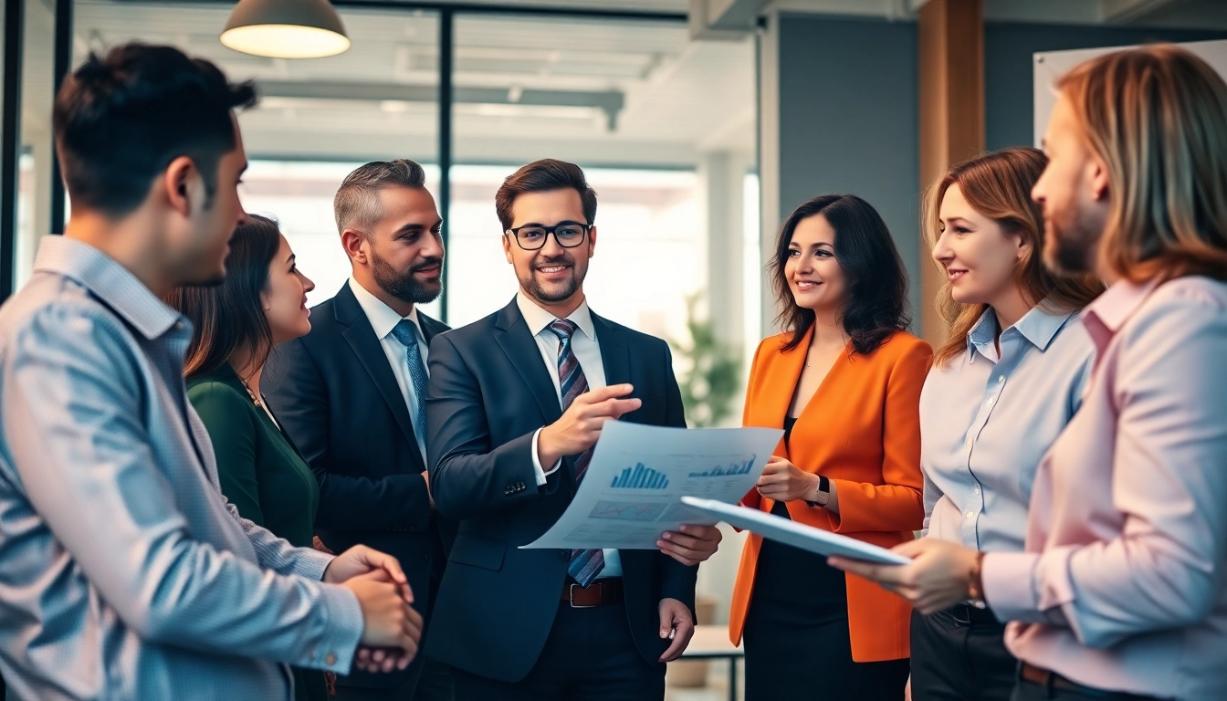 Consultants collaborating on Unternehmensberatung strategies with charts and documents.