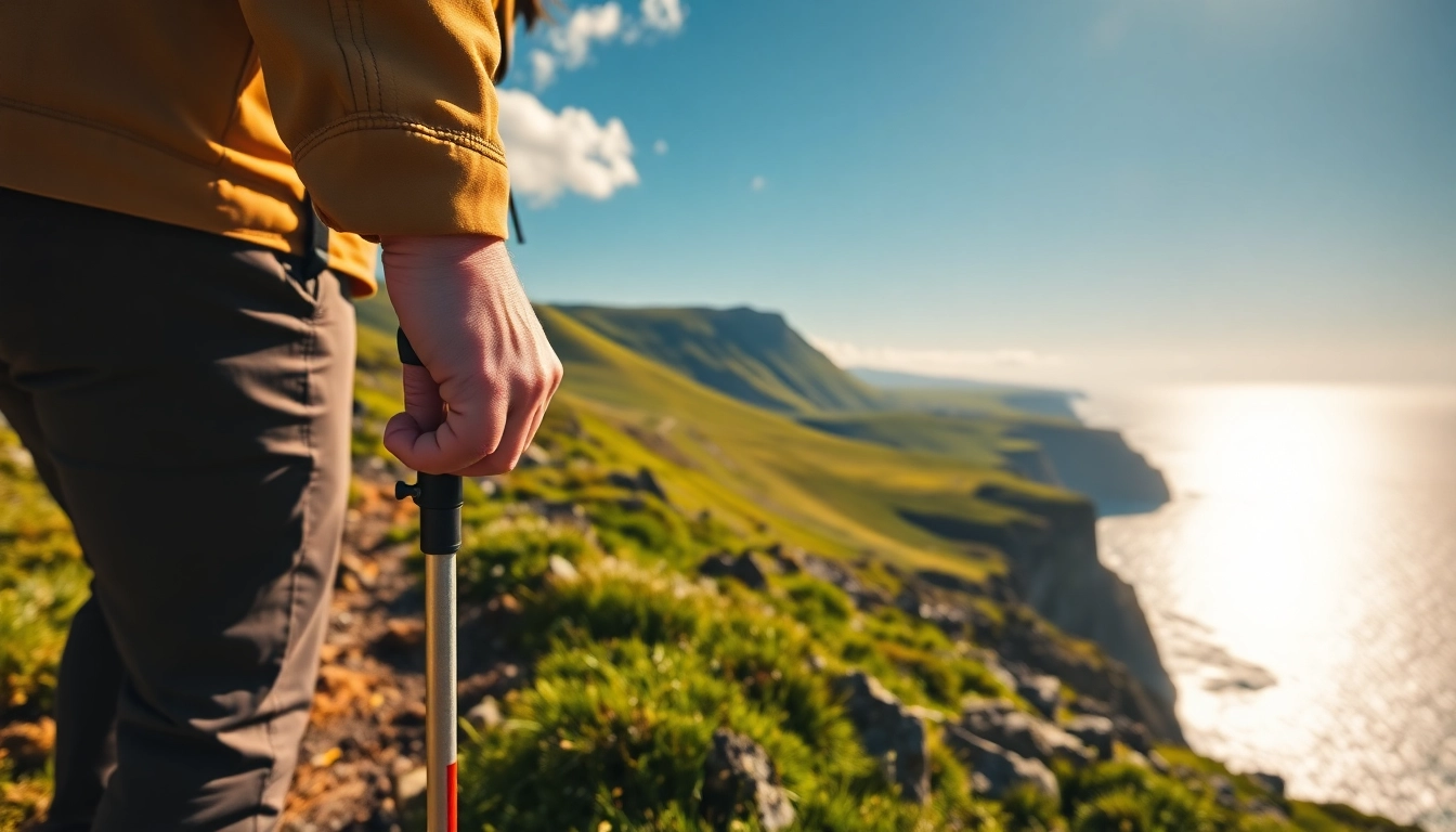 Erlebe die Schönheit von Wanderurlaub Irland mit einem Wanderer auf einem klippigen Pfad.