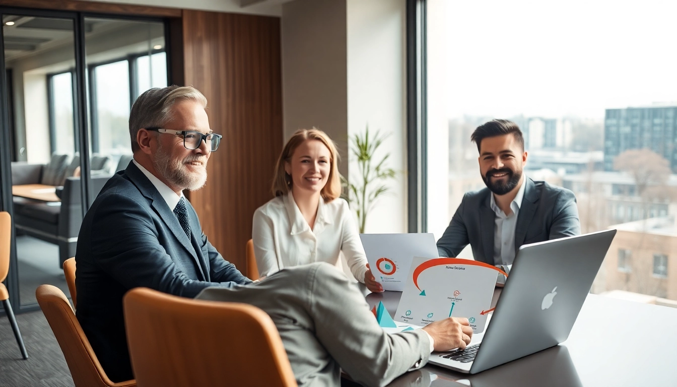 Headhunter Monchengladbach präsentiert in einem modernen Büro Setting während eines Geschäftstreffens.