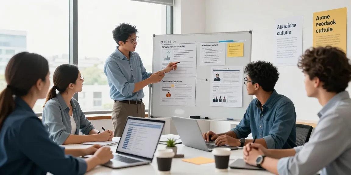 Teamarbeit zur Verbesserung der Feedback-Kultur am Arbeitsplatz mit modernen HR-Tools und transparenten Diskussionen.