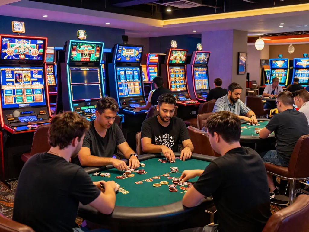 Xo88 engaging online gaming scene with poker and baccarat, vibrant atmosphere