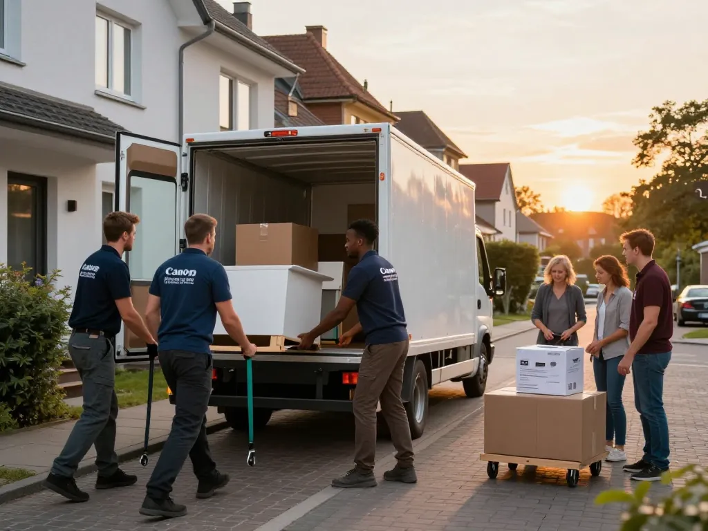Effizientes Team von umzugsfirma harburg lädt Möbel in den Umzugswagen.