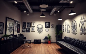 Tattoo Studio München: Stilvolle Innenansicht eines modernen Tattoo Studios mit einzigartigen Designs.