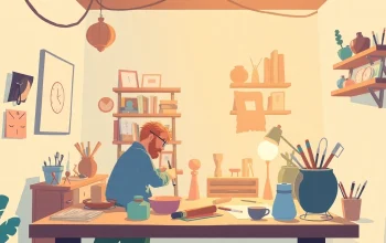 Animation Erstellen mit künstlerischen Elementen und lebendigen Farben zur Visualisierung des kreativen Prozesses.