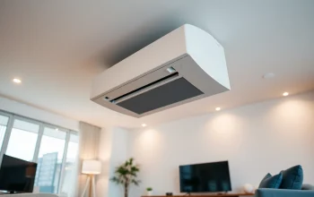 Klima installieren durch Fachleute in einem modernen Wohnraum mit einem eleganten Klimagerät.