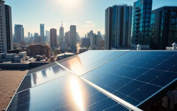 Installieren von Solar Wien Solarpanelen in einer modernen städtischen Umgebung.